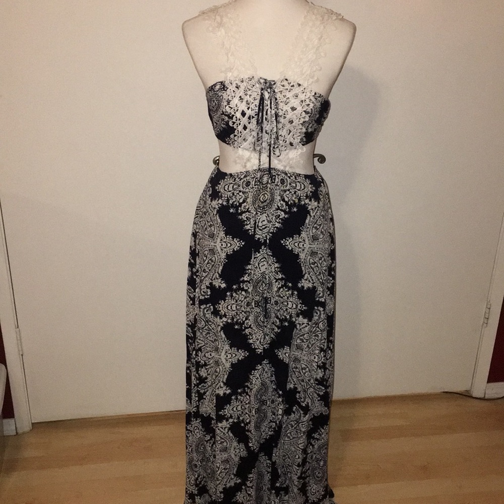 RARE! lulumari Maxi Boho Dress with Crochet